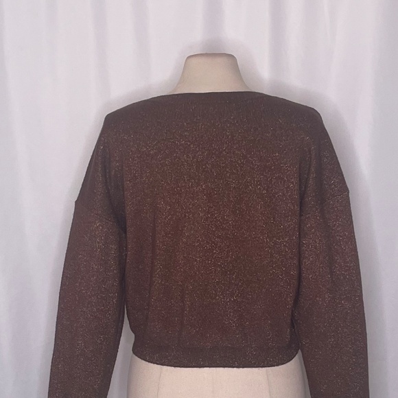 ANTHROPOLOGIE Gemini Metallic Shimmer Sweater Cropped Twist Front Knitwear Large - Picture 9 of 12